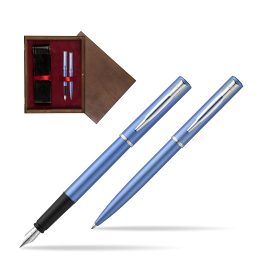 Waterman Penna Stilografica + Penna a Sfera Allure blue CT in double wooden box Wenge Double Maroon