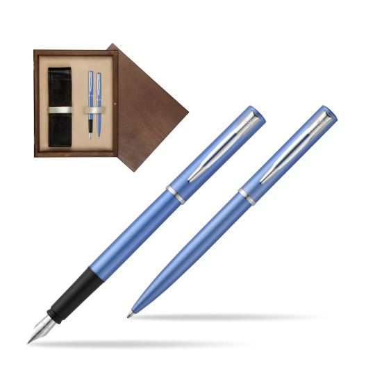 Waterman Penna Stilografica + Penna a Sfera Allure blue CT in double wooden box Wenge Double Ecru