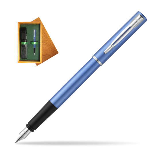 Waterman Allure blue Penna Stilografica in single wooden box Honey Single Green