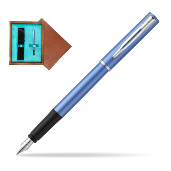 Waterman Allure blue Penna Stilografica in single wooden box Mahogany Single Turquoise 