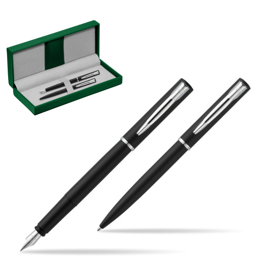 Waterman Stylo-plume + Stylo à bille Allure black CT in the green leather box