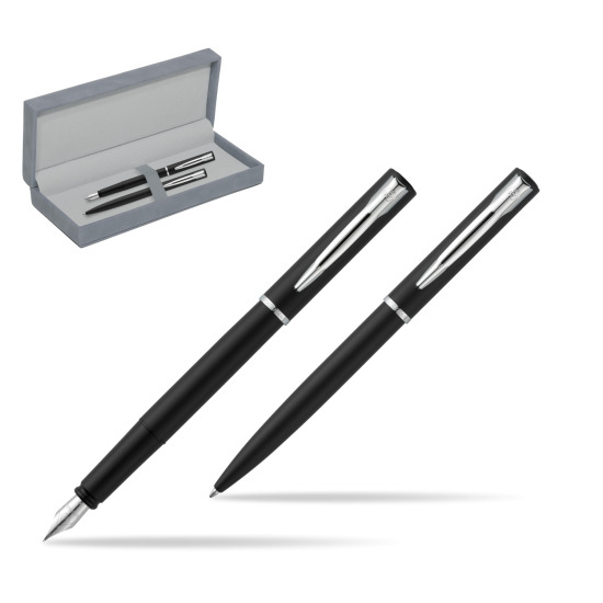 Waterman Penna Stilografica + Penna a Sfera Allure black CT in suede box grey