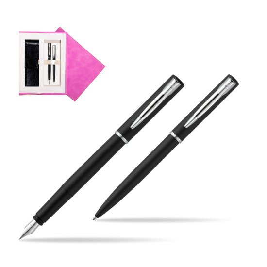 Waterman Penna Stilografica + Penna a Sfera Allure black CT in suede box fuchsia