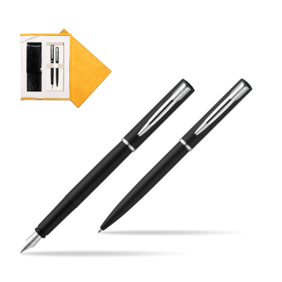 Waterman Penna Stilografica + Penna a Sfera Allure black CT in suede box yellow