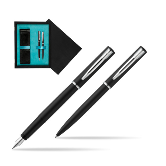Waterman Penna Stilografica + Penna a Sfera Allure black CT in double wooden box Black Double Turquoise