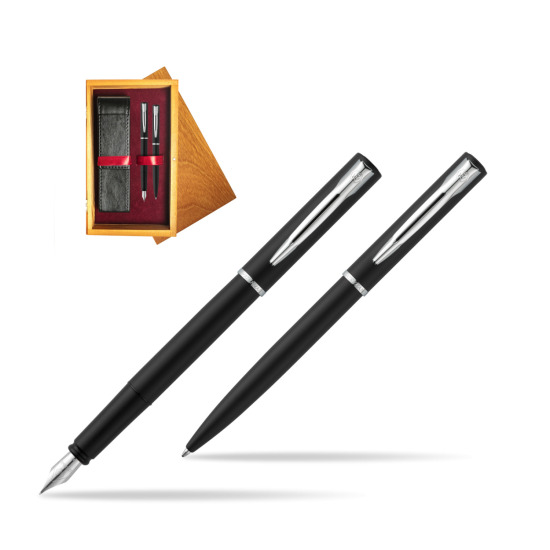 Waterman Penna Stilografica + Penna a Sfera Allure black CT in double wooden box Honey Double Maroon