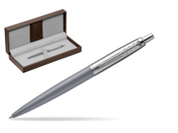 Parker Jotter XL Alexandra Matte Grey Ballpoint Pen in the brown leather box