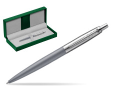Parker Jotter XL Alexandra Matte Grey Ballpoint Pen in the green leather box
