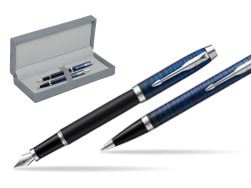 Parker set IM Blue Origin Fountain Pen + ballpoint pen in suede box grey