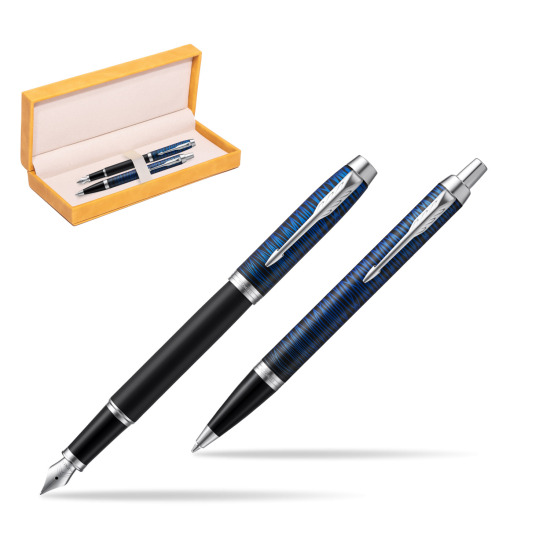 Parker set IM Blue Origin Fountain Pen + ballpoint pen in suede box yellow