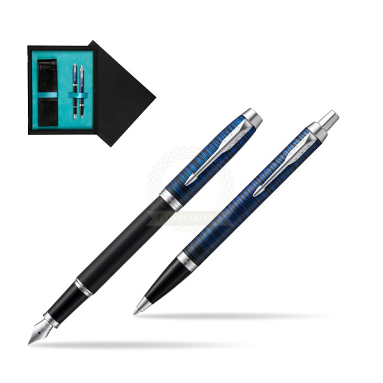 Parker set IM Blue Origin Fountain Pen + ballpoint pen in double wooden box Black Double Turquoise