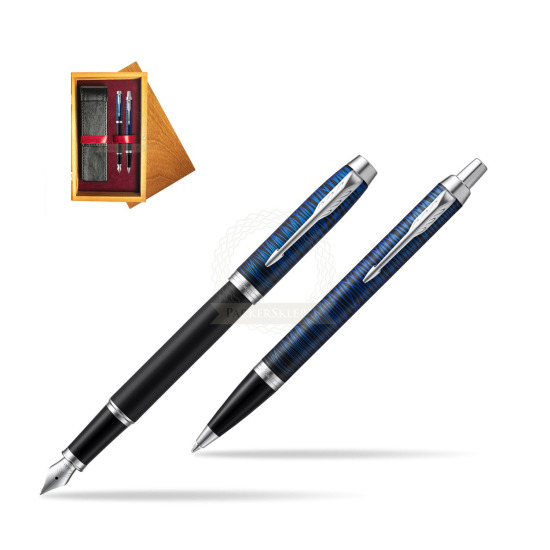Parker set IM Blue Origin Fountain Pen + ballpoint pen in double wooden box Honey Double Maroon
