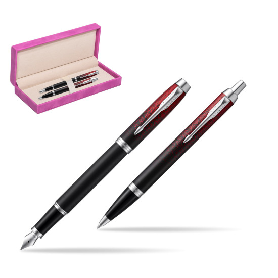 PARKER IM Red Ignite Special Edition fountain pen + Ballpoint Pen in suede box fuchsia