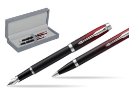 PARKER IM Red Ignite Special Edition fountain pen + Ballpoint Pen in suede box grey