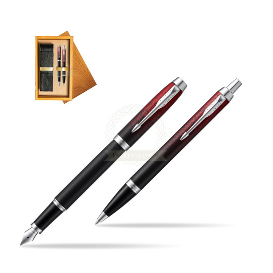 PARKER IM Red Ignite Special Edition fountain pen + Ballpoint Pen in double wooden box Honey Double Ecru