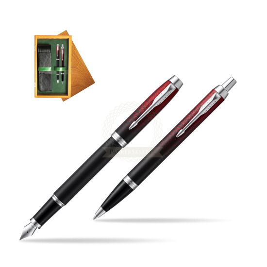 PARKER IM Red Ignite Special Edition fountain pen + Ballpoint Pen in double wooden box Honey Green
