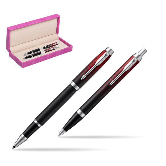 Parker set IM Red Ignite Special edition Rollerball  Pen + Ballpoint Pen in suede box fuchsia