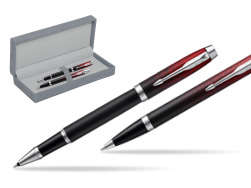 Parker set IM Red Ignite Special edition Rollerball  Pen + Ballpoint Pen in suede box grey