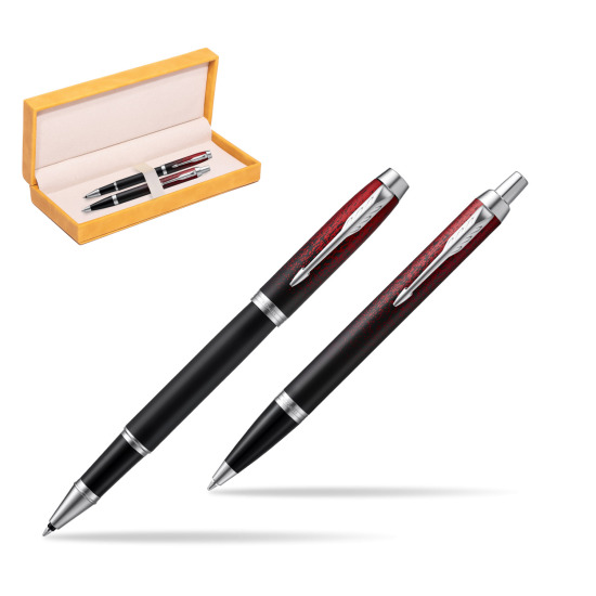 Parker set IM Red Ignite Special edition Rollerball  Pen + Ballpoint Pen in suede box yellow