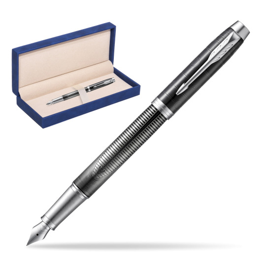 Parker IM Metallic Pursuit Fountain Pen. Special Edition in suede box navy blue
