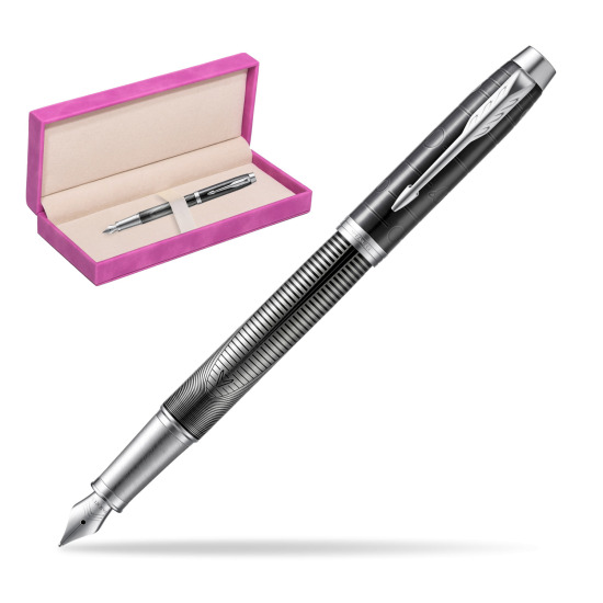 Parker IM Metallic Pursuit Fountain Pen. Special Edition in suede box fuchsia