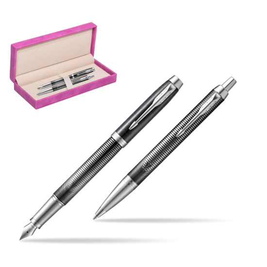 Parker set IM Metallic Pursuit Special edition fountain Pen + Ballpoint Pen in suede box fuchsia