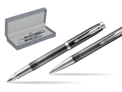 Parker set IM Metallic Pursuit Special edition fountain Pen + Ballpoint Pen in suede box grey