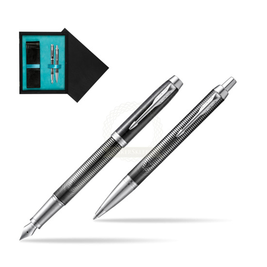 Parker set IM Metallic Pursuit Special edition fountain Pen + Ballpoint Pen in double wooden box Black Double Turquoise