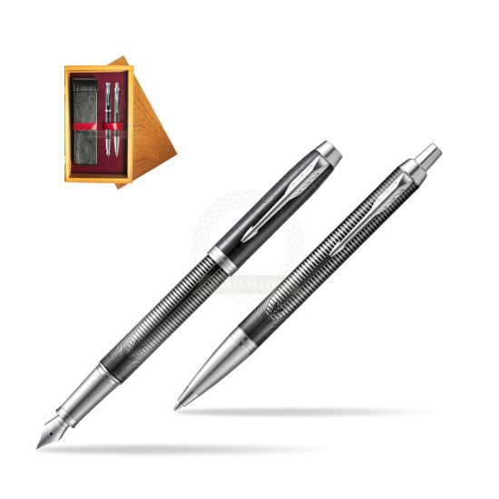 Parker set IM Metallic Pursuit Special edition fountain Pen + Ballpoint Pen in double wooden box Honey Double Maroon
