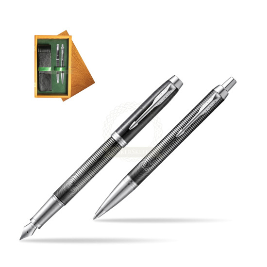 Parker set IM Metallic Pursuit Special edition fountain Pen + Ballpoint Pen in double wooden box Honey Green