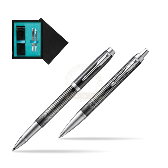 Parker set IM Metallic Pursuit Special Edition Rollerball Pen + Ballpoint Pen in double wooden box Black Double Turquoise