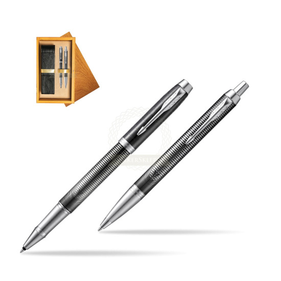 Parker set IM Metallic Pursuit Special Edition Rollerball Pen + Ballpoint Pen in double wooden box Honey Double Ecru