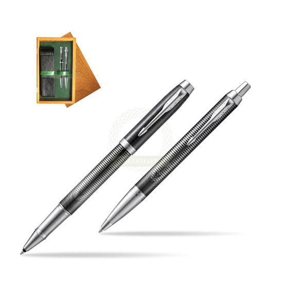Parker set IM Metallic Pursuit Special Edition Rollerball Pen + Ballpoint Pen in double wooden box Honey Green