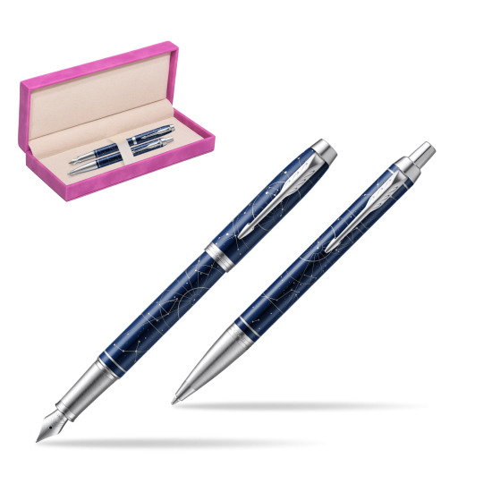 Parker set IM Midnight Astral Special edition fountain Pen + ballpoint pen in suede box fuchsia