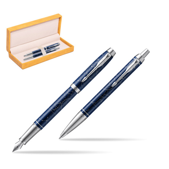 Parker set IM Midnight Astral Special edition fountain Pen + ballpoint pen in suede box yellow