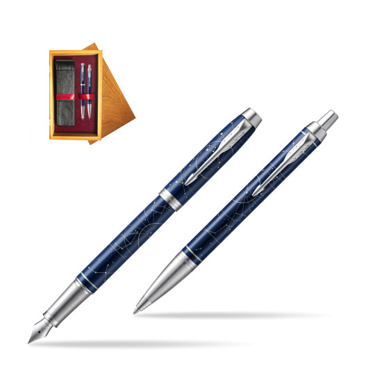 Parker set IM Midnight Astral Special edition fountain Pen + ballpoint pen in double wooden box Honey Double Maroon