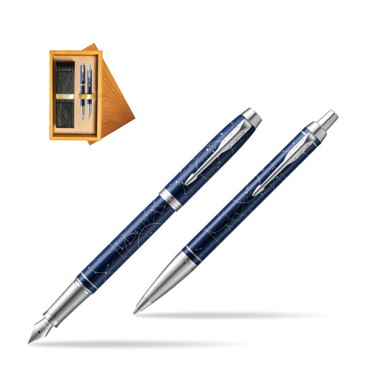 Parker set IM Midnight Astral Special edition fountain Pen + ballpoint pen in double wooden box Honey Double Ecru