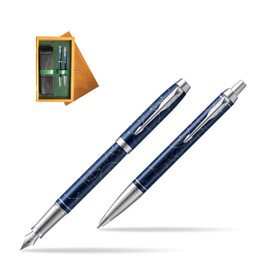 Parker set IM Midnight Astral Special edition fountain Pen + ballpoint pen in double wooden box Honey Green