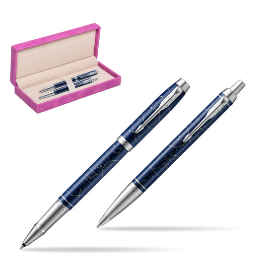 Parker set IM Midnight Astral Special Edition Rollerball Pen + ballpoint pen in suede box fuchsia