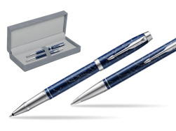 Parker set IM Midnight Astral Special Edition Rollerball Pen + ballpoint pen in suede box grey