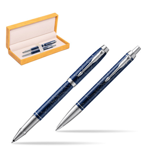 Parker set IM Midnight Astral Special Edition Rollerball Pen + ballpoint pen in suede box yellow