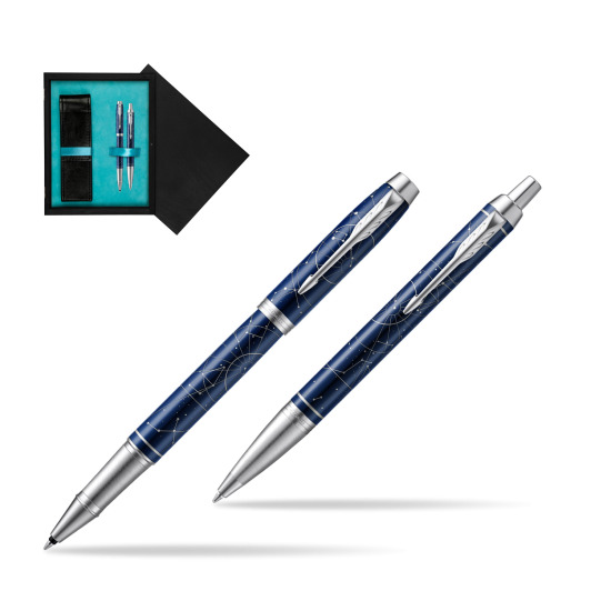 Parker set IM Midnight Astral Special Edition Rollerball Pen + ballpoint pen in double wooden box Black Double Turquoise