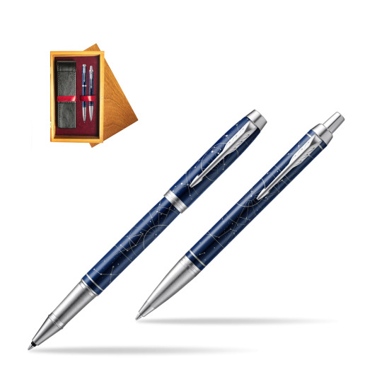 Parker set IM Midnight Astral Special Edition Rollerball Pen + ballpoint pen in double wooden box Honey Double Maroon