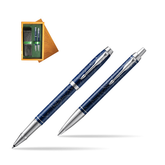 Parker set IM Midnight Astral Special Edition Rollerball Pen + ballpoint pen in double wooden box Honey Green