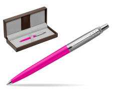 Parker Jotter Originals Magenta Ballpoint Pen in the brown leather box