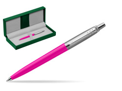 Parker Jotter Originals Magenta Ballpoint Pen in the green leather box