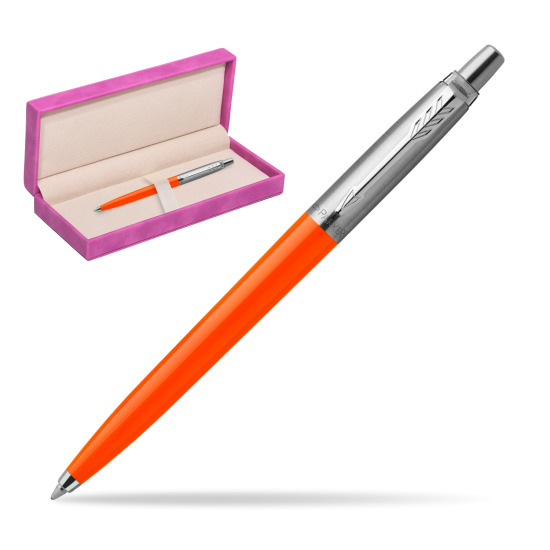 Parker Jotter Originals Orange Ballpoint Pen in suede box fuchsia