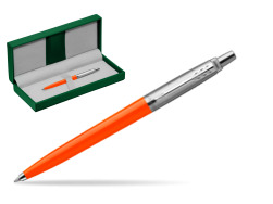Parker Jotter Originals Orange Ballpoint Pen in the green leather box