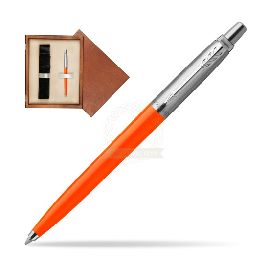 Parker Jotter Originals Orange Ballpoint Pen in single wooden box Mahogany Single Ecru