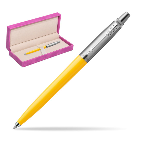 Parker Jotter Originals Yellow Ballpoint Pen in suede box fuchsia